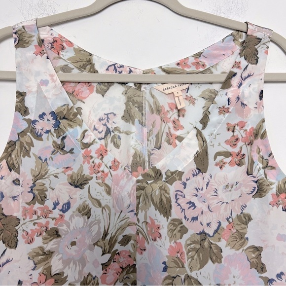 REBECCA TAYLOR Penelope Multicolor Floral Feminine Silk Top Romantic Summer - Picture 5 of 14